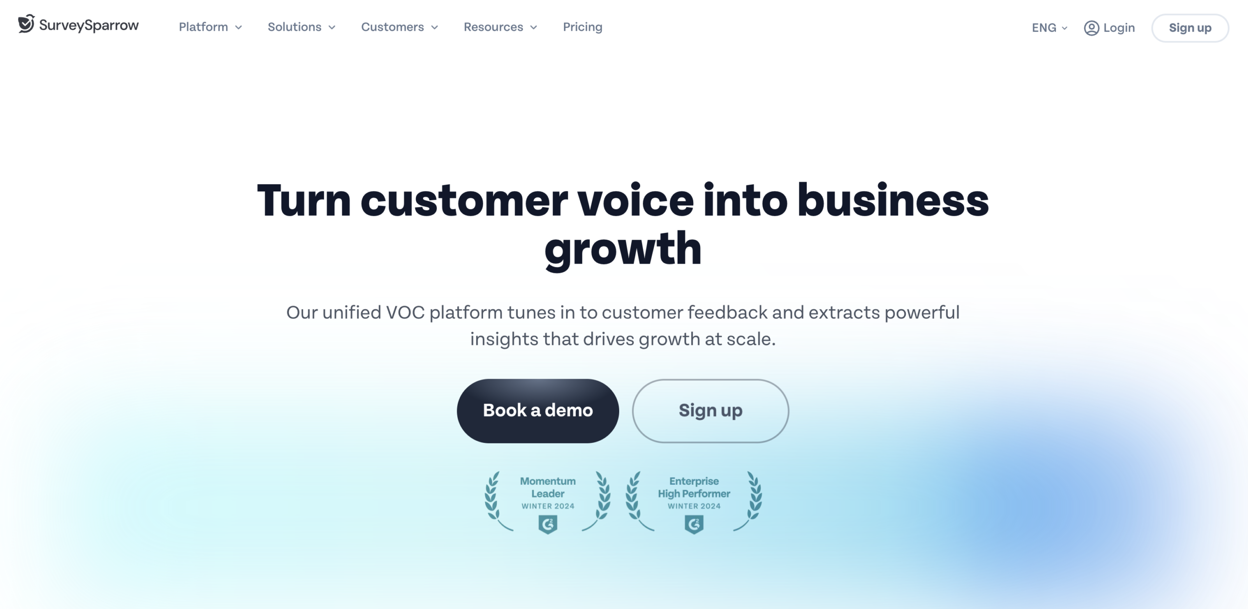 Screenshot of the SurveySparrow website homepage